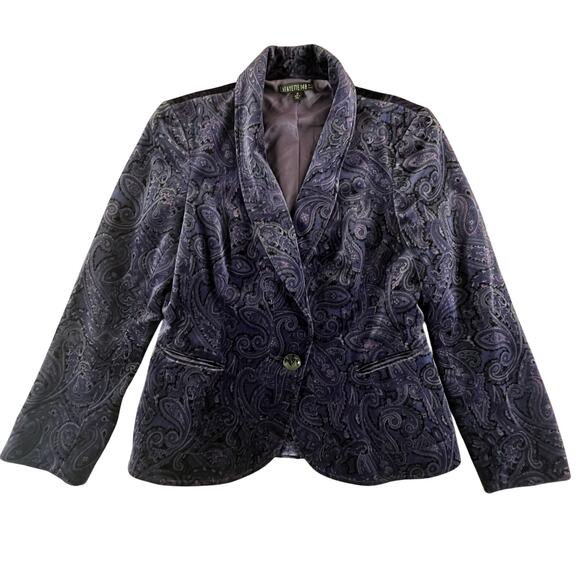 Lafayette 148 New York Velvet Paisley Blazer 12 | Purple Lined Y2K Glam Jacket - Picture 4 of 12